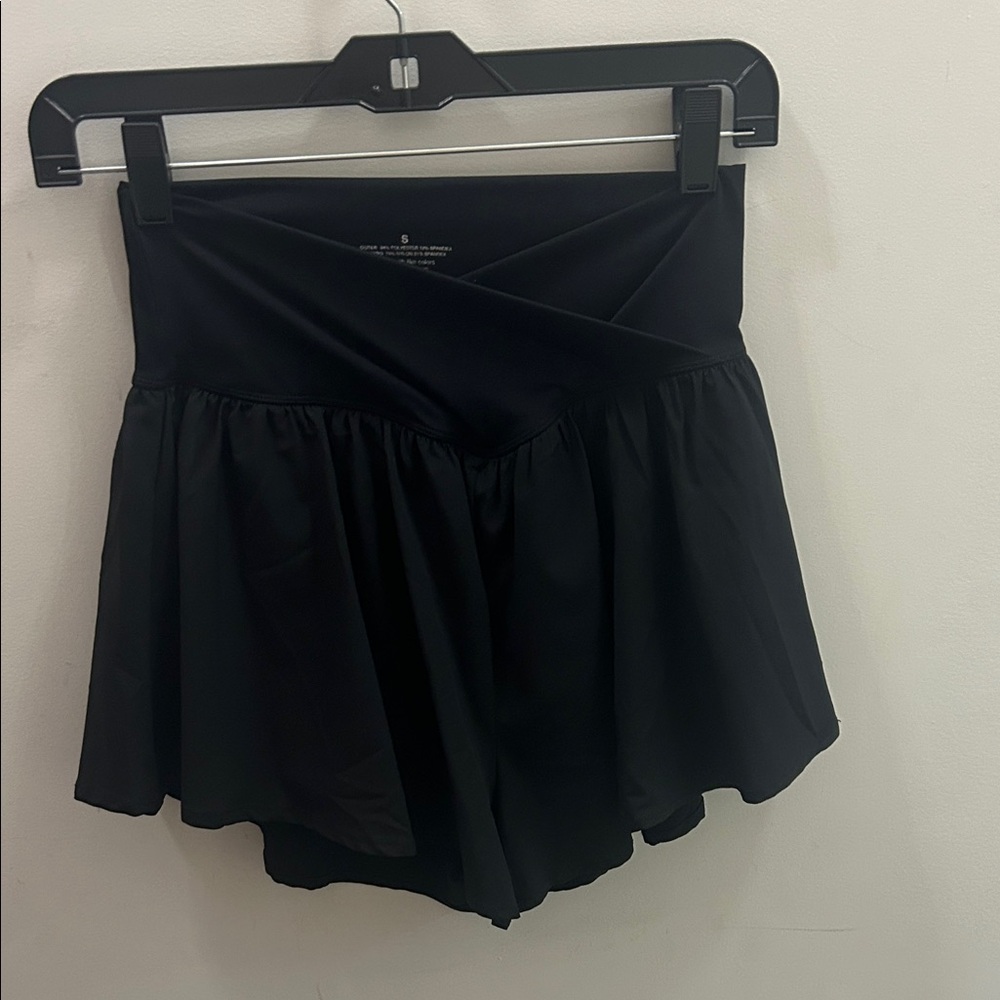 Black Skort with Pleated Design and Crossover Waistband